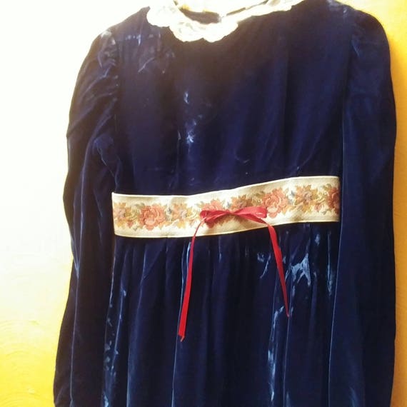 Royal Blue Velvet Vintage Dress - image 1