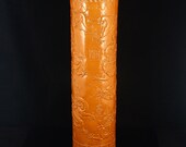 N7631 Chinese Yellow Glaze Low Relief Porcelain Scroll Holder w Qianlong Mark