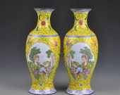 N8310 A Pair Chinese Qing Dynasty Bronze Cloisonne Vases w Qianlong Mark