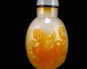 N04880 Chinese Natural Agate Fortune Unicorn Snuff Bottle w Certificate