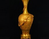 N7807 760MM Huge Chinese Gilt Gold Red Copper Double Dragon Vase w Qianlong Mark