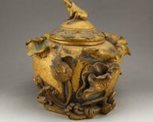 N7564 Chinese Qing Dynasty Spot Copper Relief Big Pot w Lotus Flower Frog w Qianlong Mark