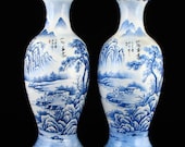 N7572 A Pair Chinese Red Copper Blue Enamel Vases w Qianlong Mark