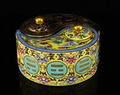 N7828 Chinese Gilt Gold Famille Rose Porcelain Bagua Teapot w Qian Long Mark