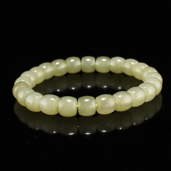 N0278 Chinese Natural Hetian Jade Beads Bracelet - image 1