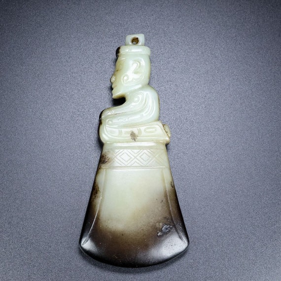 E7504 Vintage Chinese Hetian Jade Carved Figure &… - image 9