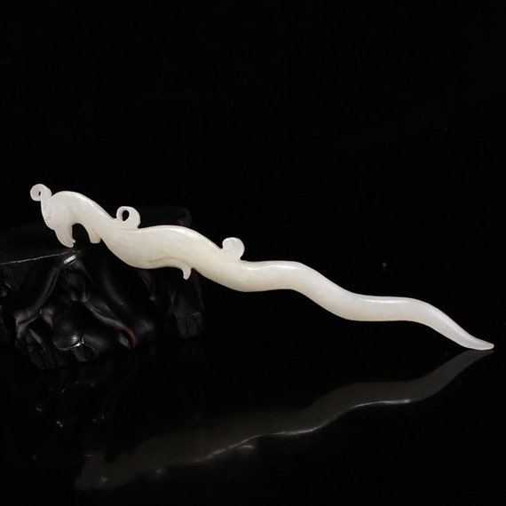 E9780 Chinese Natural Hetian Jade Carved Phoenix … - image 2