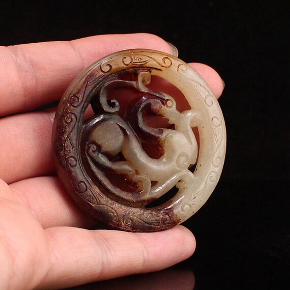 A6379 Vintage Chinese Hetian Jade Fortune Dragon … - image 5