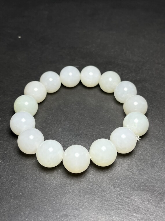 E9190 Chinese White Hetian Jade Beads Bracelet - image 1