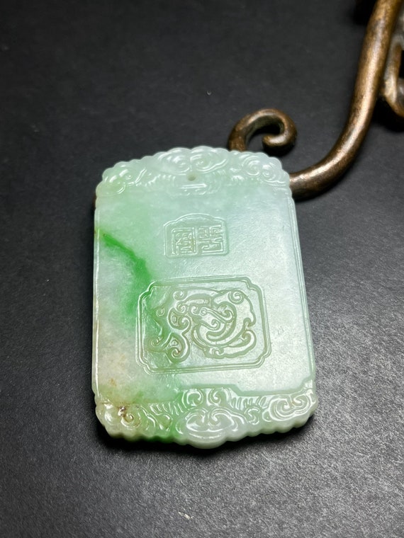 E7334 Vintage Green Jadeite Figure Pendant - image 5