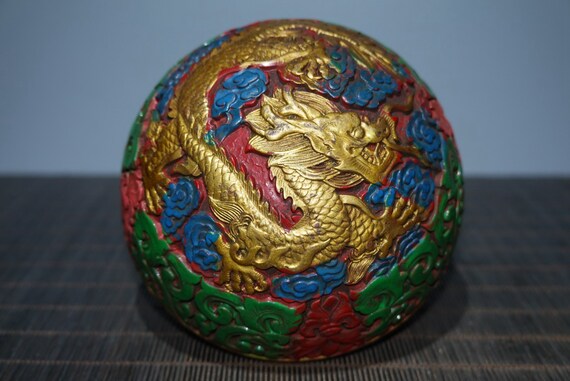 E9894 Vintage Chinese Gilt Gold Lacquerware Jewel… - image 4