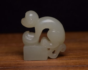 N1346 Chinese Hetian Jade Carved Monkey Seal