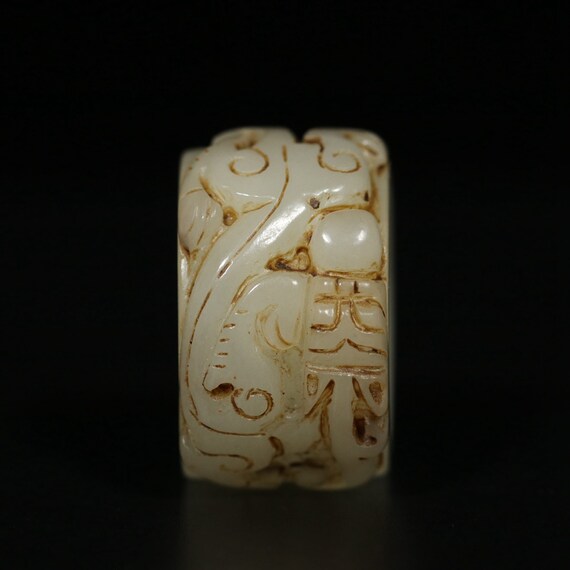 N1046 Vintage Chinese Hetian Jade Low Relief Drag… - image 8