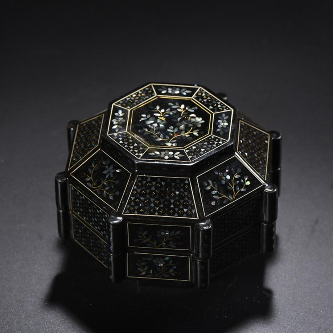 N8836 Vintage Chinese Lacquerware Inlay Shell Flower Box - Etsy