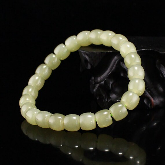 N0278 Chinese Natural Hetian Jade Beads Bracelet - image 5