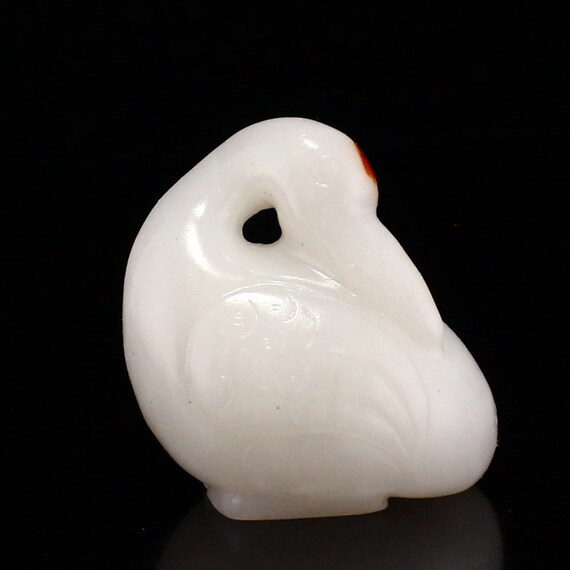 N0580 Chinese Natural Hetian Jade Carved Goose Pe… - image 1