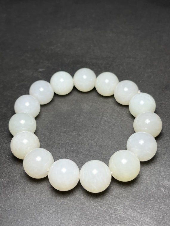 E9190 Chinese White Hetian Jade Beads Bracelet - image 7