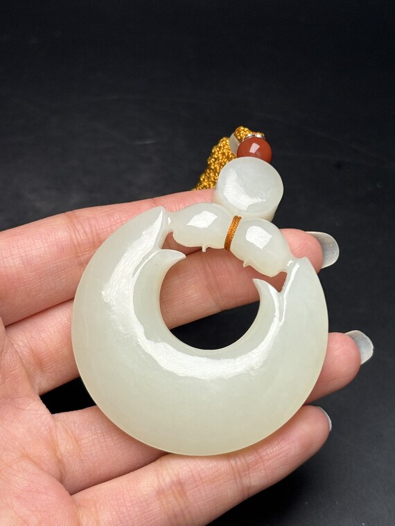 E8399 Chinese Natural White Hetian Jade Pendant - image 9