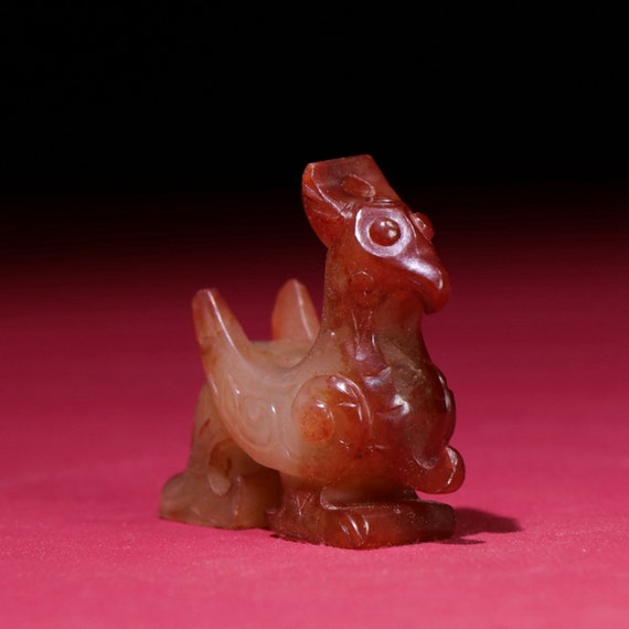 N0745 Vintage Chinese Hetian Jade Carved Phoenix … - image 2