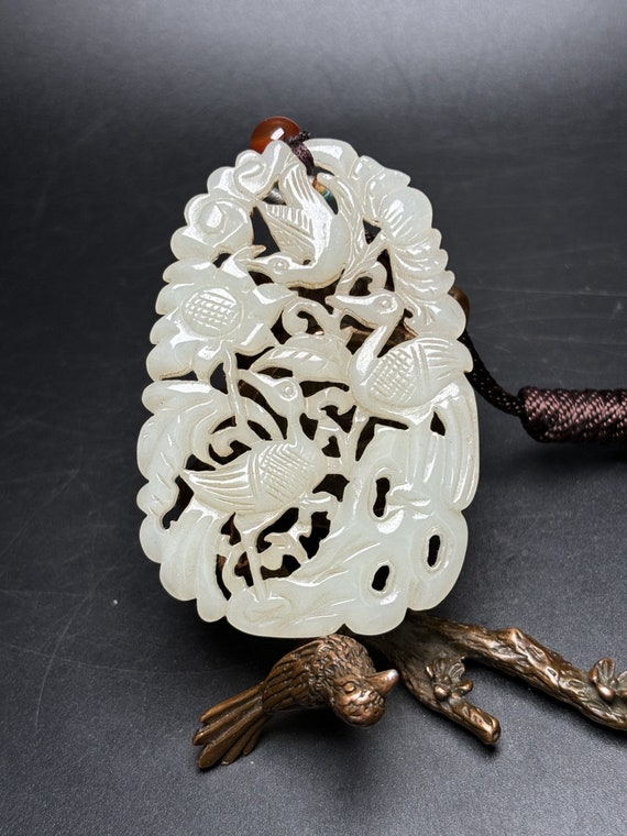 N1442 Openwork Chinese Hetian Jade Carved Phoenix 