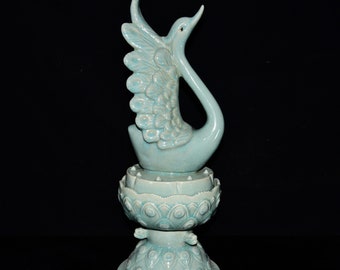 N0981 Chinese Ru Kiln Swan Shape Porcelain Incense Burner