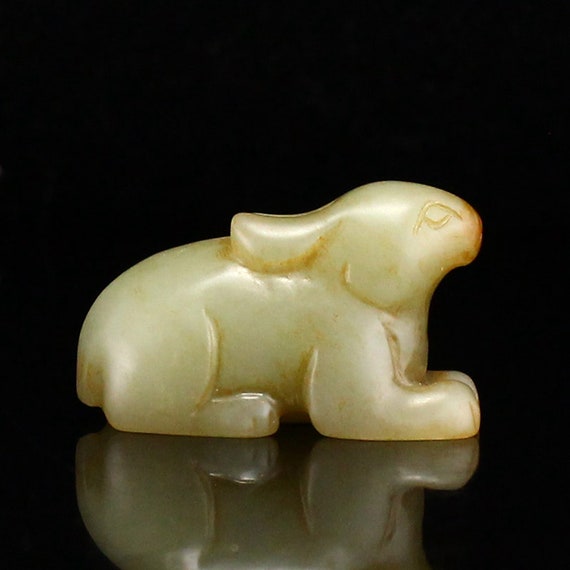 F0541 Vintage Chinese Hetian Jade Carved Rabbit P… - image 1