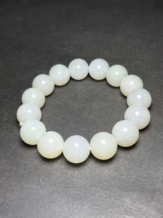 E9190 Chinese White Hetian Jade Beads Bracelet - image 4