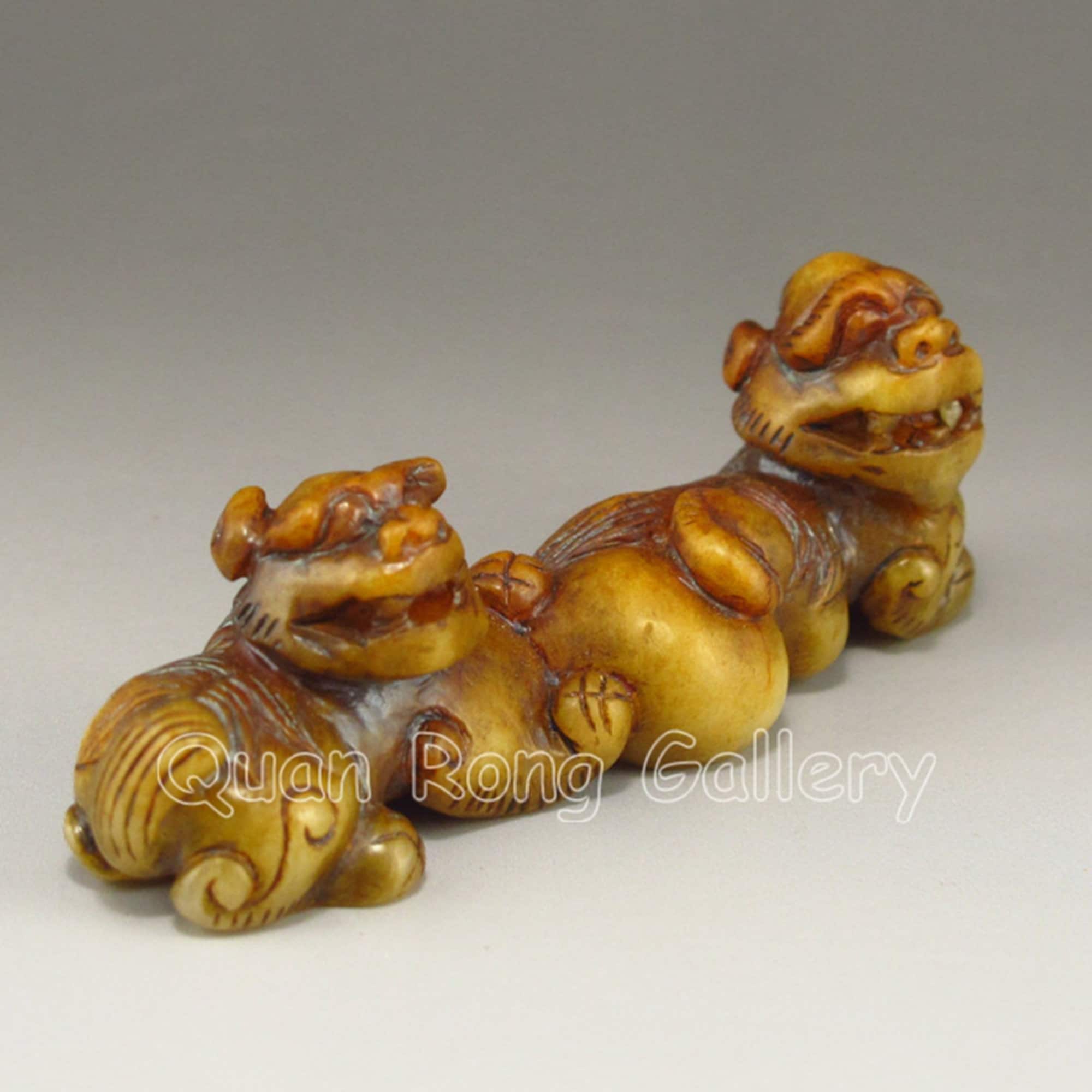 N1433 Vintage Chinese Jade Statue Two Fortune Beasts Etsy
