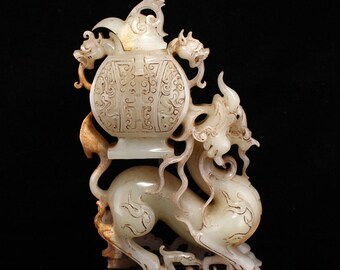 E9951 Vintage Chinese Hetian Jade High Relief Fortune Dragon Burner