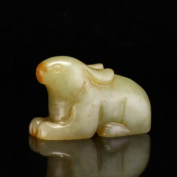 F0541 Vintage Chinese Hetian Jade Carved Rabbit P… - image 5