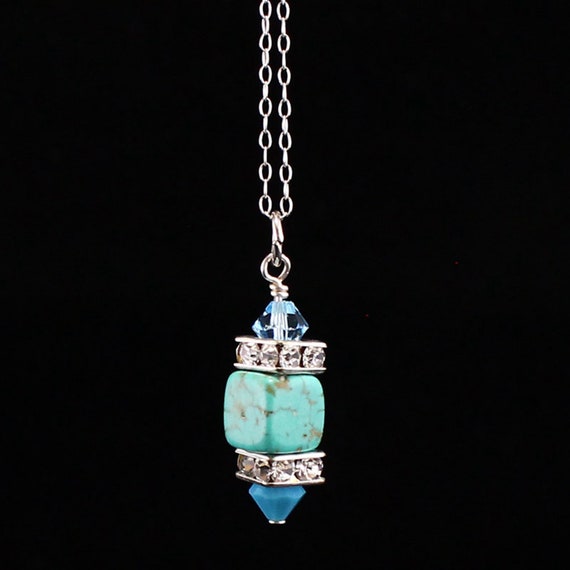 F0521 925 Sterling Silver Turquoise & Chrystal Pe… - image 5