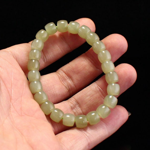 N0278 Chinese Natural Hetian Jade Beads Bracelet - image 6