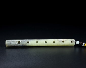N1433 Vintage Chinese Hetian Jade Carved Flute
