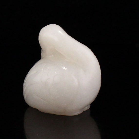 N0580 Chinese Natural Hetian Jade Carved Goose Pe… - image 5