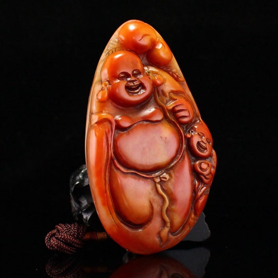 F0111 Vintage Chinese Shoushan Stone Laughing Bud… - image 2