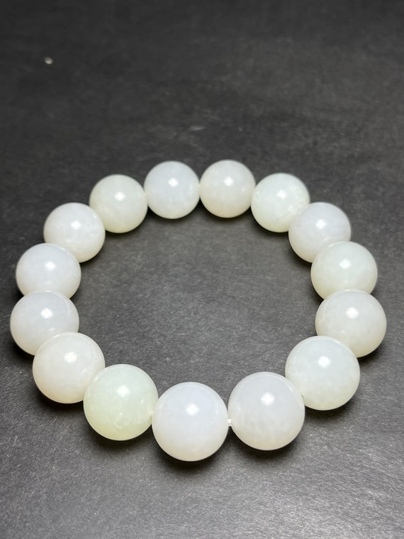 E9190 Chinese White Hetian Jade Beads Bracelet - image 2