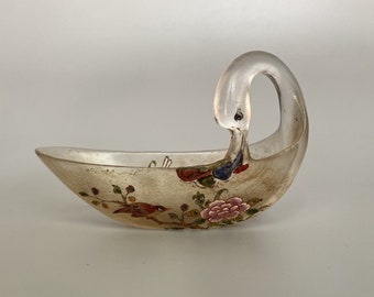 N1543 Vintage Chinese Famille Rose Peking Glass Goose Shape Brush Washer