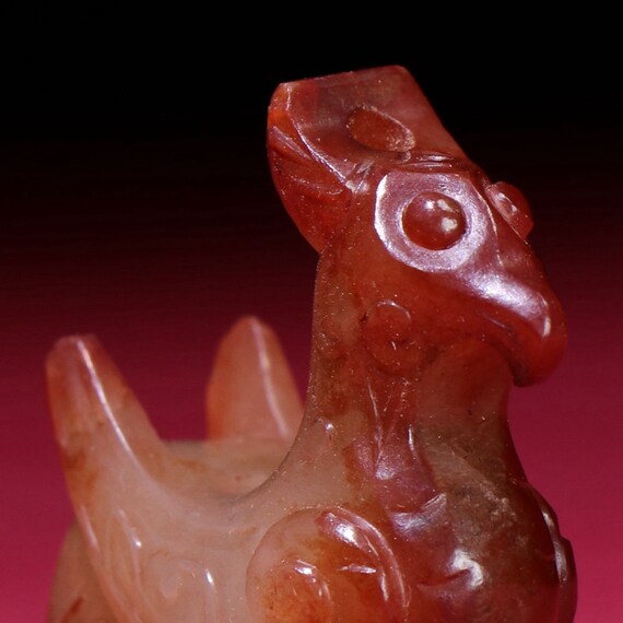 N0745 Vintage Chinese Hetian Jade Carved Phoenix … - image 8