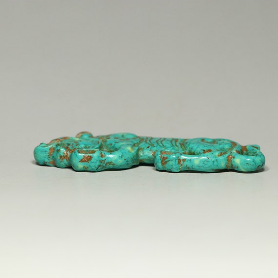 N1891 Vintage Chinese Turquoise Carved Tiger Pend… - image 8
