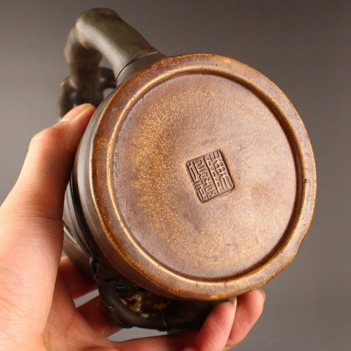 A5637 Chinese Yixing Zisha Clay Bamboo Teapot shops w Artist Signed
