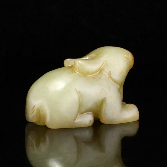 F0541 Vintage Chinese Hetian Jade Carved Rabbit P… - image 3
