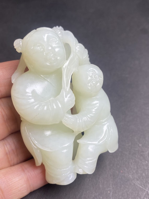 A6726 Chinese White Hetian Jade Fortune Kids Pend… - image 4