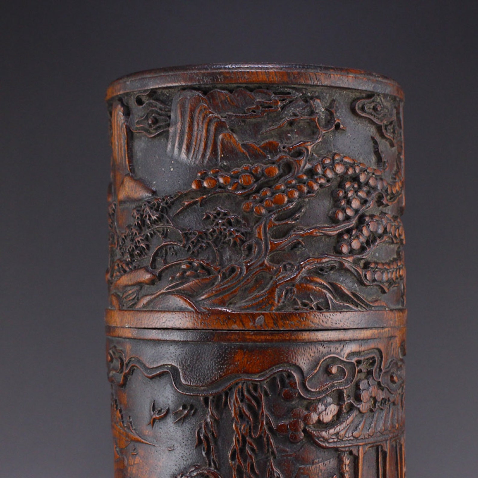 N2530 Chinese Zitan Wood Low Relief Pine Tree & Figure Etsy