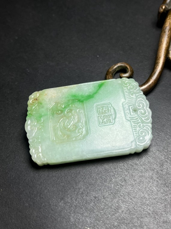 E7334 Vintage Green Jadeite Figure Pendant - image 6