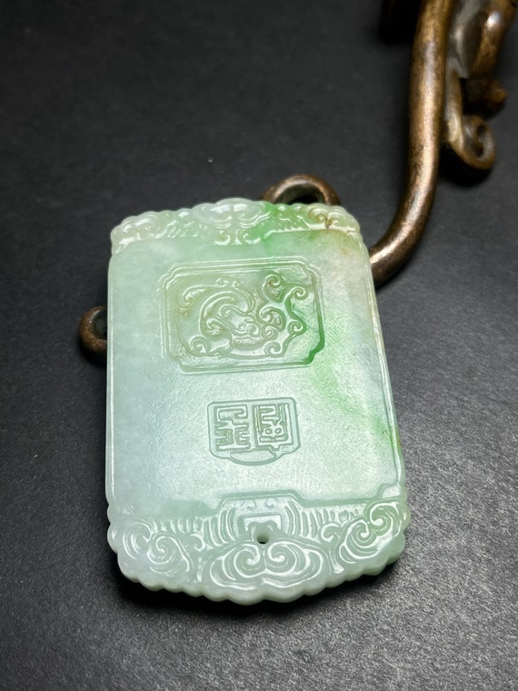 E7334 Vintage Green Jadeite Figure Pendant - image 7