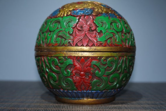 E9894 Vintage Chinese Gilt Gold Lacquerware Jewel… - image 2