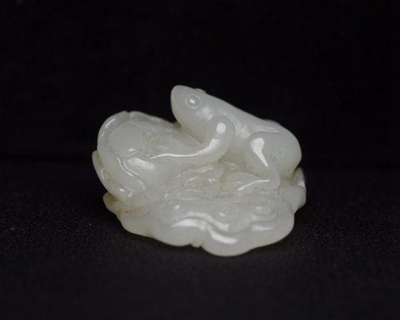 E7282 Chinese Natural White Hetian Jade Carved Fr… - image 5