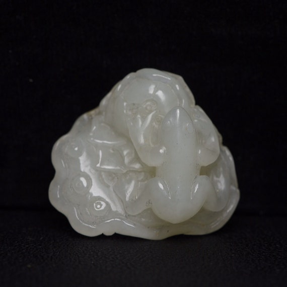 E7282 Chinese Natural White Hetian Jade Carved Fr… - image 1