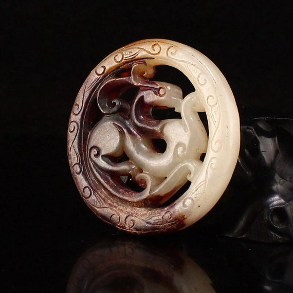 A6379 Vintage Chinese Hetian Jade Fortune Dragon … - image 3