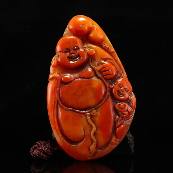 F0111 Vintage Chinese Shoushan Stone Laughing Bud… - image 1